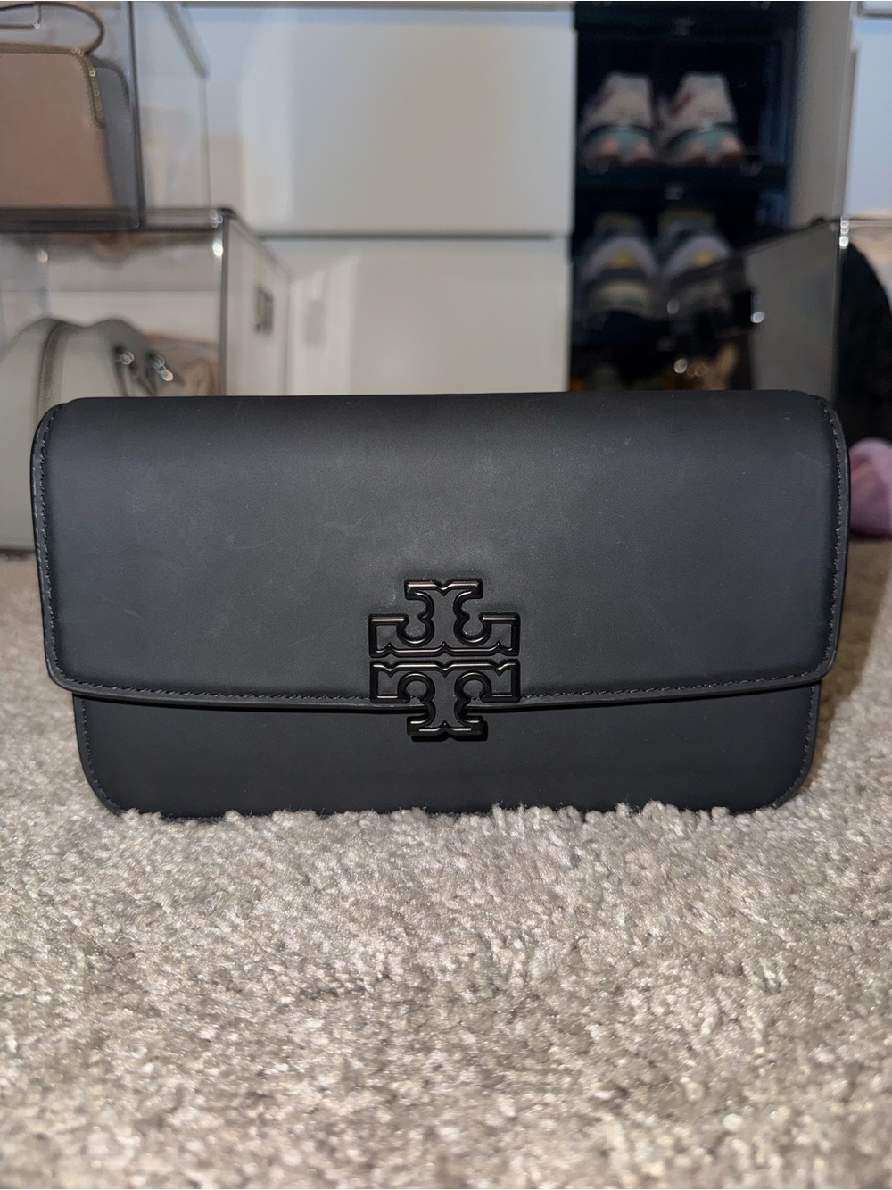 Tory Burch Matte Black Britten Chain Wallet